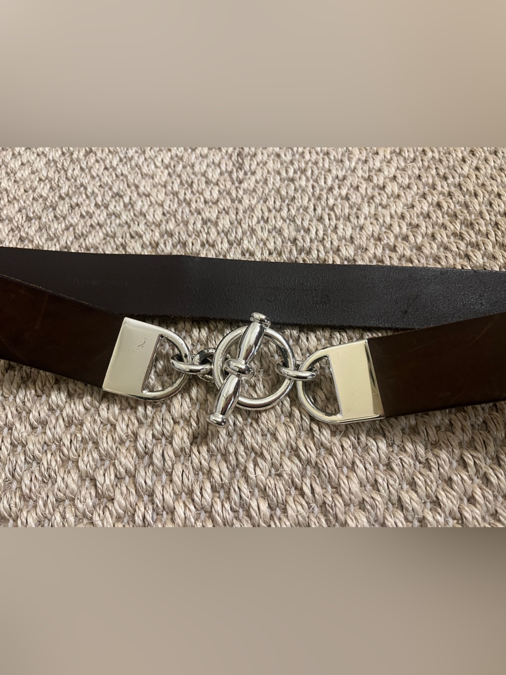 Ralph Lauren Collection Dark Brown Calfskin Leather Toggle Chain Skinny Belt